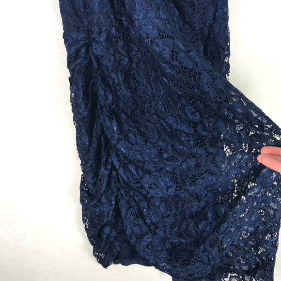 NWT Sam Edelman Womens One Shoulder Lace Ruched Dress Size 10 Navy  Bodycon - Picture 9 of 12